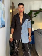 SC Irregular Patchwork Contrast Color Denim Blazer Coats GYLN-0281