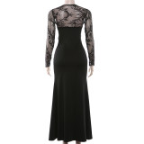 SC Lace Patchwork Deep V Neck Maxi Dress GYME-K25D90632