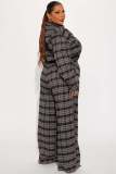 SC Plaid Printed Long Sleeve Jumpsuit OSM-4495