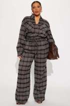 SC Plaid Printed Long Sleeve Jumpsuit OSM-4495