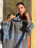 SC Contrast Color Hooded Split Denim Midi Dress GYLN-0610