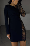 SC Lace Long Sleeve Patchwork Mini Dress GSNU-8210