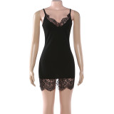 SC V Neck Backless Lace Patchwork Mini Dress GYME-K25D90174
