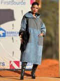 SC Contrast Color Hooded Split Denim Midi Dress GYLN-0610