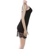 SC V Neck Backless Lace Patchwork Mini Dress GYME-K25D90174