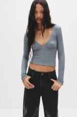 SC V Neck Long Sleeve Crop Tops GWLS-202515