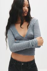 SC V Neck Long Sleeve Crop Tops GWLS-202515