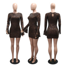 SC Round Neck Long Sleeve Sexy Sequin Party Dress CYA-902207