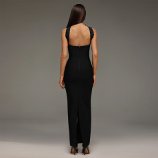 SC Hot Drill Wrap Chest Slim Maxi Dress BY-7625