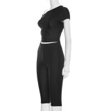 SC Slash Shoulder Sold Color Top Seven-Tenths Pants Suit MXBF-J25ST489