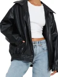 SC Lapel PU Leather Jacket Coats HHMY-M3566