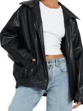 SC Lapel PU Leather Jacket Coats HHMY-M3566