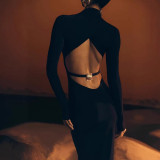 SC Long Sleeve Solid Color Backless Maxi Dress GAXB-W528DS