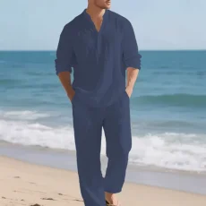 SC Men's Casual Solid Color Shirt Two Piece Pants Set FLZH-ZT167-ZK168