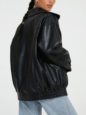 SC Lapel PU Leather Jacket Coats HHMY-M3566