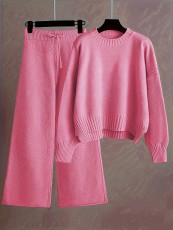 SC Plus Size Knits Solid Color Wide Leg Two Piece Pants Set FSXF-F760