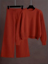 SC Plus Size Knits Solid Color Wide Leg Two Piece Pants Set FSXF-F760