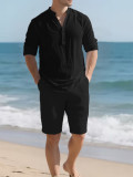 SC Men's Solid Color Long Sleeve Shirt Five-Tenths Pants Set FLZH-ZT167-ZK117