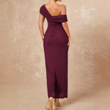 SC Off Shoulder Solid Color Evening Dress GAXB-W503DS
