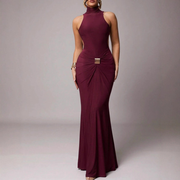 SC Sleeveless Ruched Backless Maxi Dress GAXB-W505DS