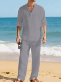SC Men's Casual Solid Color Shirt Two Piece Pants Set FLZH-ZT167-ZK168