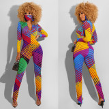 SC Zipper Print Long Sleeve Jumpsuit(Attach Mask) FSXF-F224