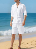 SC Men's Solid Color Long Sleeve Shirt Five-Tenths Pants Set FLZH-ZT167-ZK117