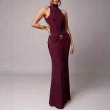SC Sleeveless Ruched Backless Maxi Dress GAXB-W505DS