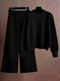 SC Plus Size Knits Solid Color Wide Leg Two Piece Pants Set FSXF-F760