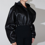 SC Long-Sleeved Hooded Faux Leather Jacket HHMY-5613
