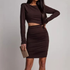SC Solid Color Long Sleeve Hollow Out Mini Dress GAXB-W512DS