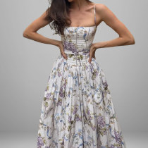 SC Plus Size Floral Print Square Neck Strap Maxi Dress GHHE-29485