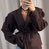 SC Plus Size Tie Up Loose V Neck Coats GHHE-29782