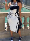 SC Letter Print Sleeveless Bodycon Dress GFCF-1215