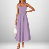 SC Plus Size Solid Color Halterneck Maxi Dress GHHE-29325