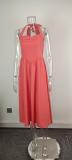 SC Plus Size Solid Color Halterneck Maxi Dress GHHE-29325