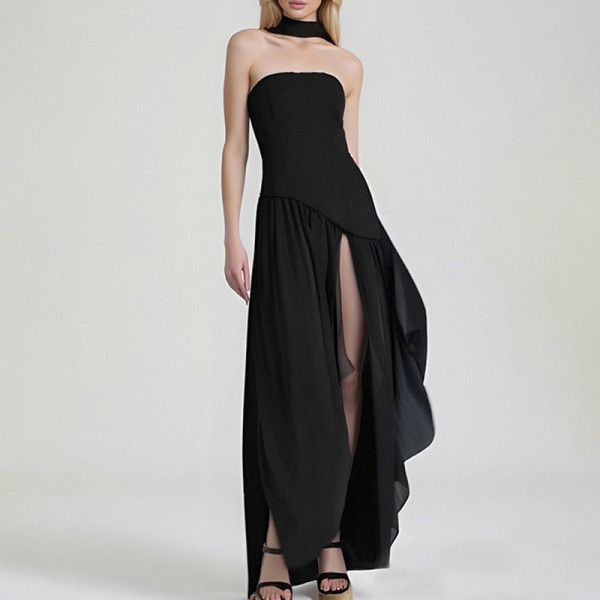 SC Plus Size Solid Color Split Tube Top Maxi Dress GHHE-29653