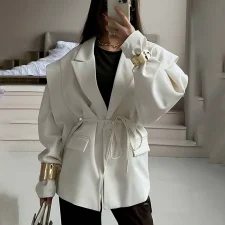 SC Plus Size Tie Up Loose V Neck Coats GHHE-29782