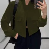 SC Plus Size Single Breasted Solid Color Long Sleeve Jacket GHHE-24594
