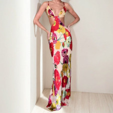 SC Plus Size Print Sling Backless Maxi Dress GHHE-29241