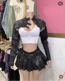 SC Retro Leather Jacket And Skirt Two Piece Set GFCF-1296