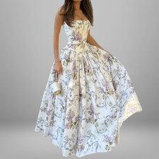 SC Plus Size Floral Print Square Neck Strap Maxi Dress GHHE-29485