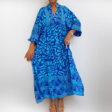 SC Plus Size Print V Neck Loose Maxi Dress GHHE-29219