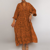 SC Plus Size Print V Neck Loose Maxi Dress GHHE-29219
