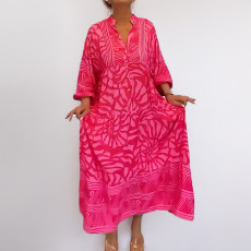 SC Plus Size Print V Neck Loose Maxi Dress GHHE-29219