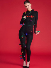 SC Fashion Print Letter Hooded Long Sleeve Coat + Printed Skinny Pants Set GKYS-2646