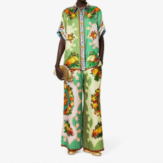 SC Plus Size Color-Block Print Top And Wide-Leg Pants Two-Piece Set GHHE-28065