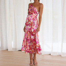 SC Plus Size Slash Neck Print Sling Fishtail Dress GHHE-23172