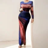SC Plus Size Print Long Sleeve Slim Maxi Dress GHHE-29147