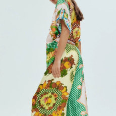 SC Plus Size Color-Block Print Top And Wide-Leg Pants Two-Piece Set GHHE-28065